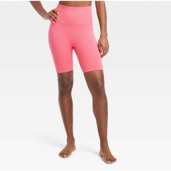 All in Motion High Rise Seamless Rib Bike Shorts 6" Red Women's Size Small NWT - Picture 2 of 6